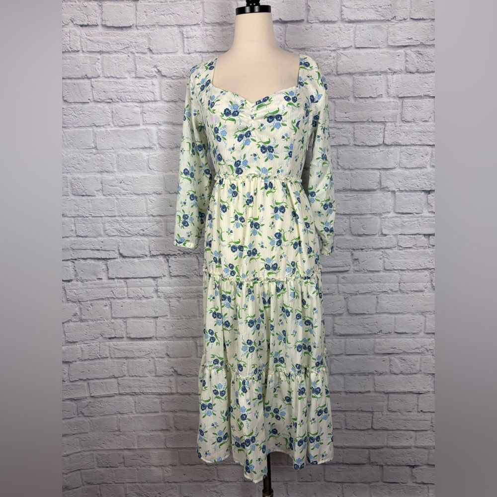 SWEET BABY JAMIE White and Blue Floral Tiered Dress Size S - Picture 4 of 8
